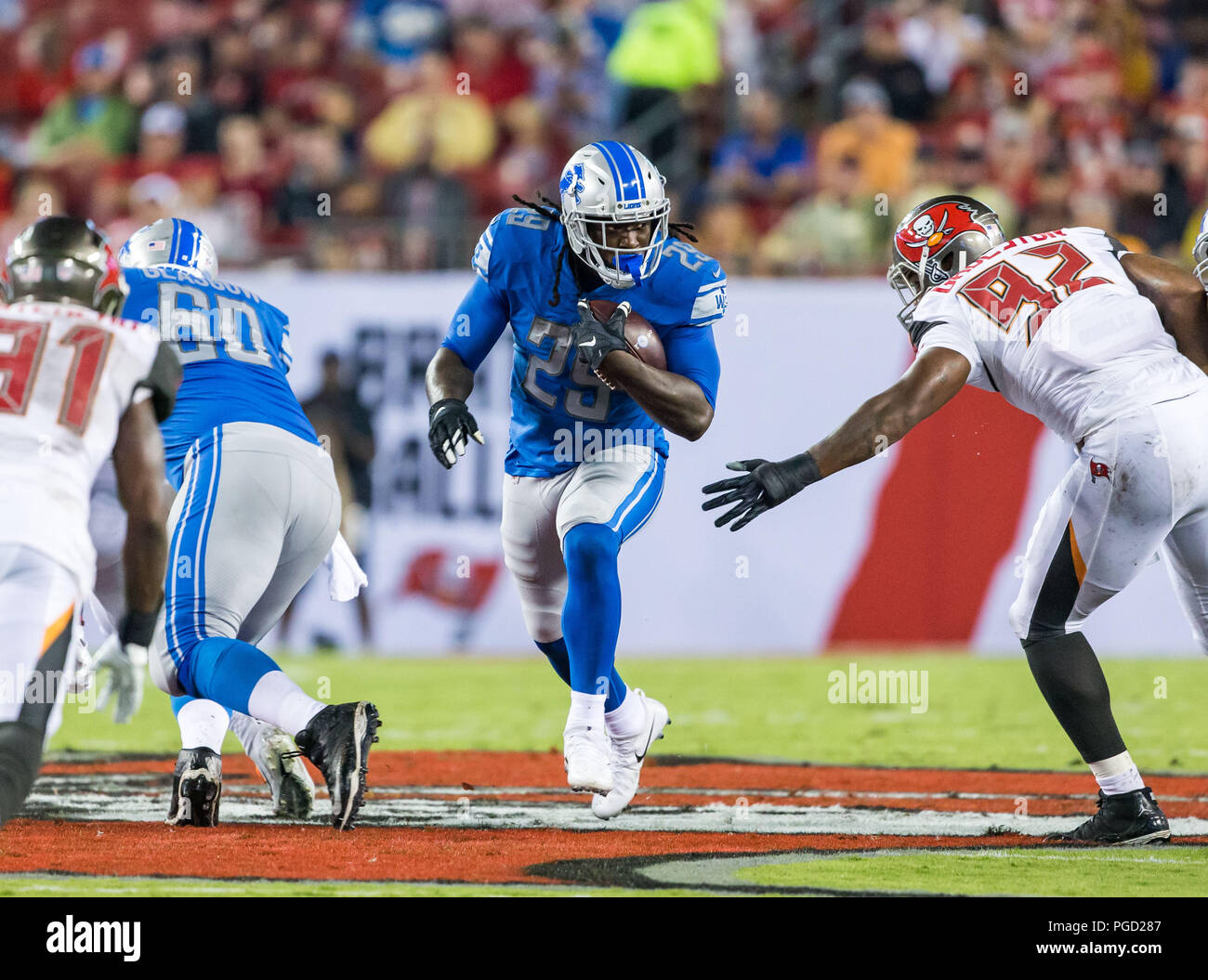 24 août 2018 - Detroit Lions running back LeGarrette Blount (29) dans le jeu entre les Lions de Détroit et les Tampa Bay Buccaneers chez Raymond James Stadium de Tampa, Floride. Del Mecum/CSM Banque D'Images