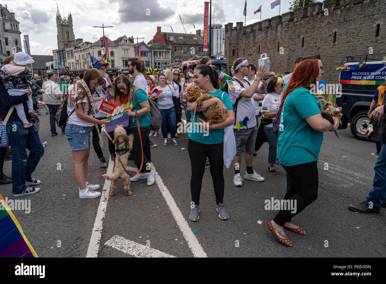 Cardiff, Pays de Galles, le 25 août 2018 marcheurs : participer à l'assemblée annuelle Pride Parade Cymru à Cardiff au Pays de Galles le 25 août 2018 Crédit : Daniel Damaschin/Alamy Live News Banque D'Images