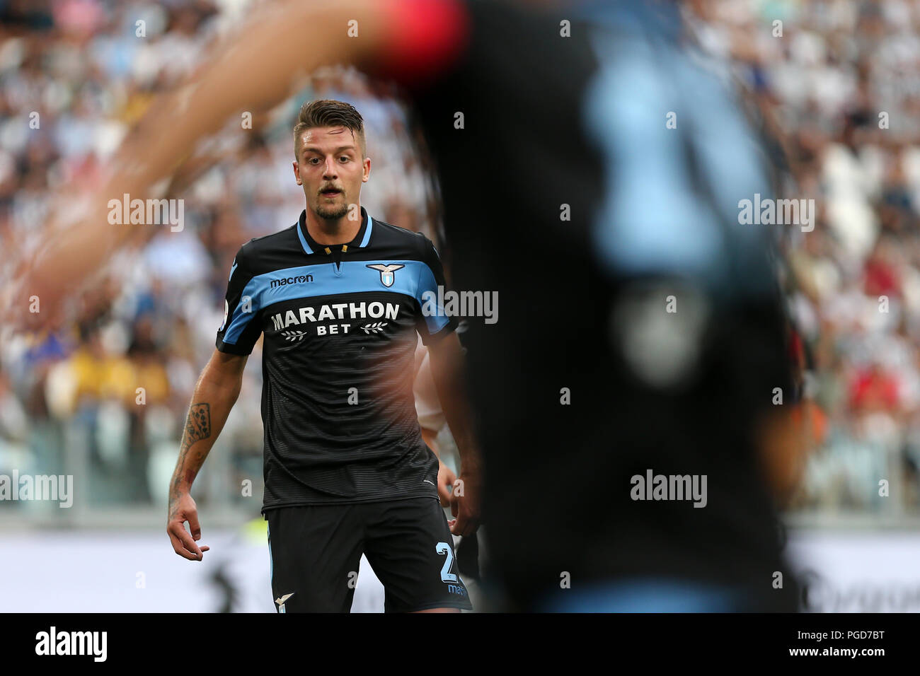 Torino, Italie. 25 août, 2018. Sergej Milinkovic-Savic de SS Lazio au cours de la série d'un match de football entre la Juventus et SS Lazio. Crédit : Marco Canoniero / Alamy Live News . Crédit : Marco Canoniero/Alamy Live News Banque D'Images