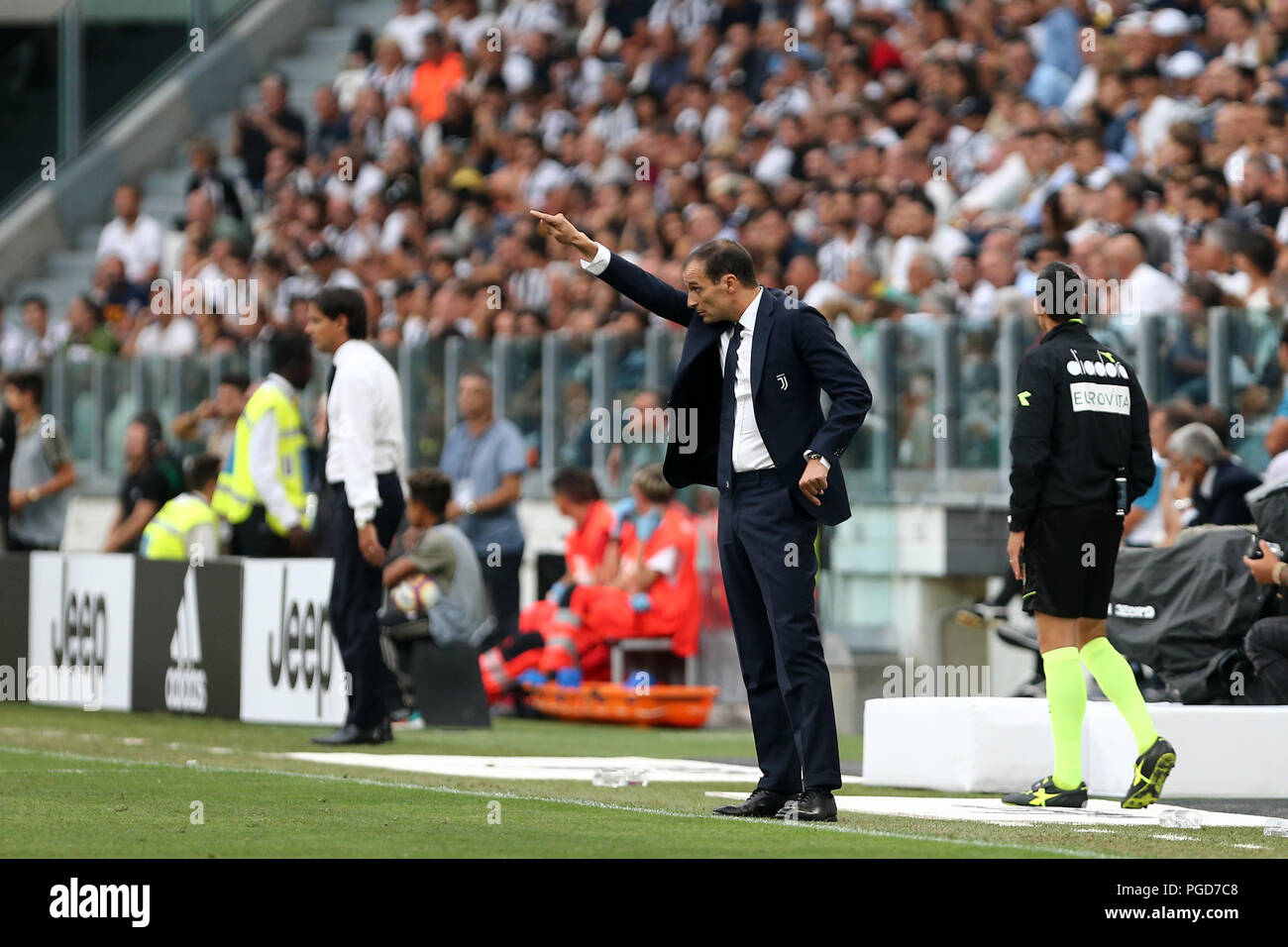 Torino, Italie. 25 août, 2018. Massimiliano Allegri, l'entraîneur en chef de la Juventus FC, gestes au cours de match juventus fc et SS Lazio. Crédit : Marco Canoniero/Alamy Live News Banque D'Images