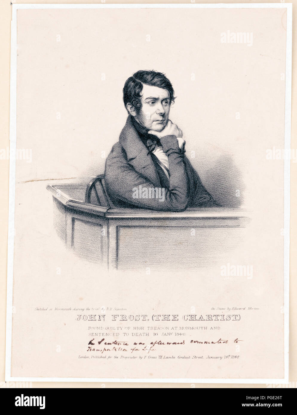 John Frost, (l.) chartiste reconnu coupable de haute trahison à Monmouth et condamné à mort 16 Jany 1840 Banque D'Images