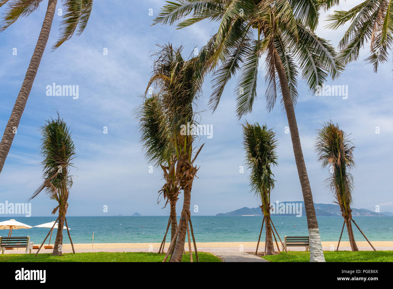 La plage de Nha Trang, un jour ensoleillé, la destination touristique populaire au Vietnam Banque D'Images