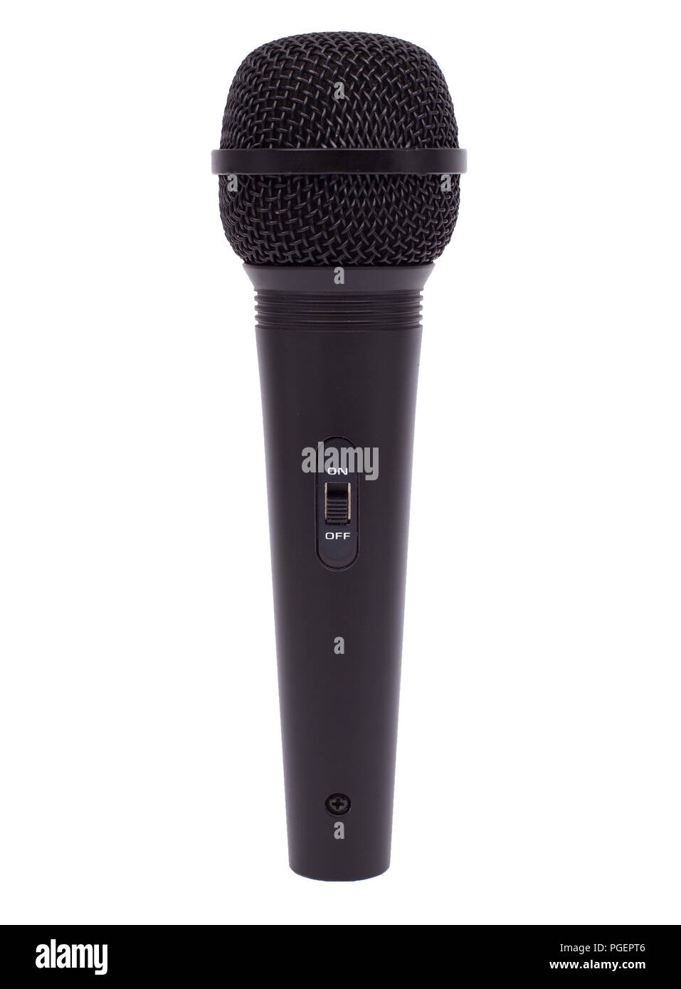 Blassic microphone noir, isolé. Microphone noir sur fond blanc. Banque D'Images