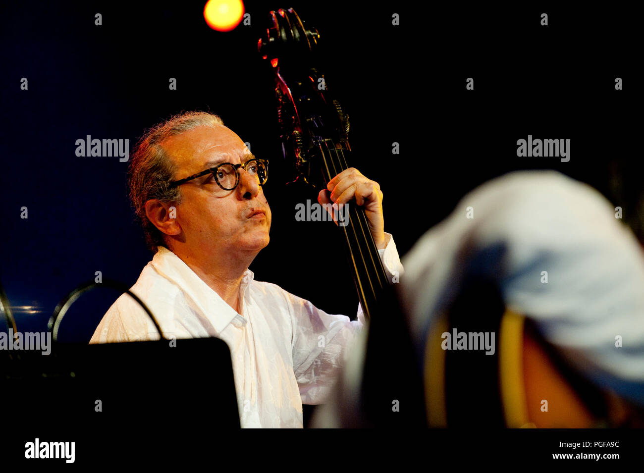 Guitariste de jazz belge Philip Catherine jouant le concert hommage humeur Chet avec Enrico Rava, Aldo Romano & Riccardo Del Fra au Jazz Middelheim Banque D'Images