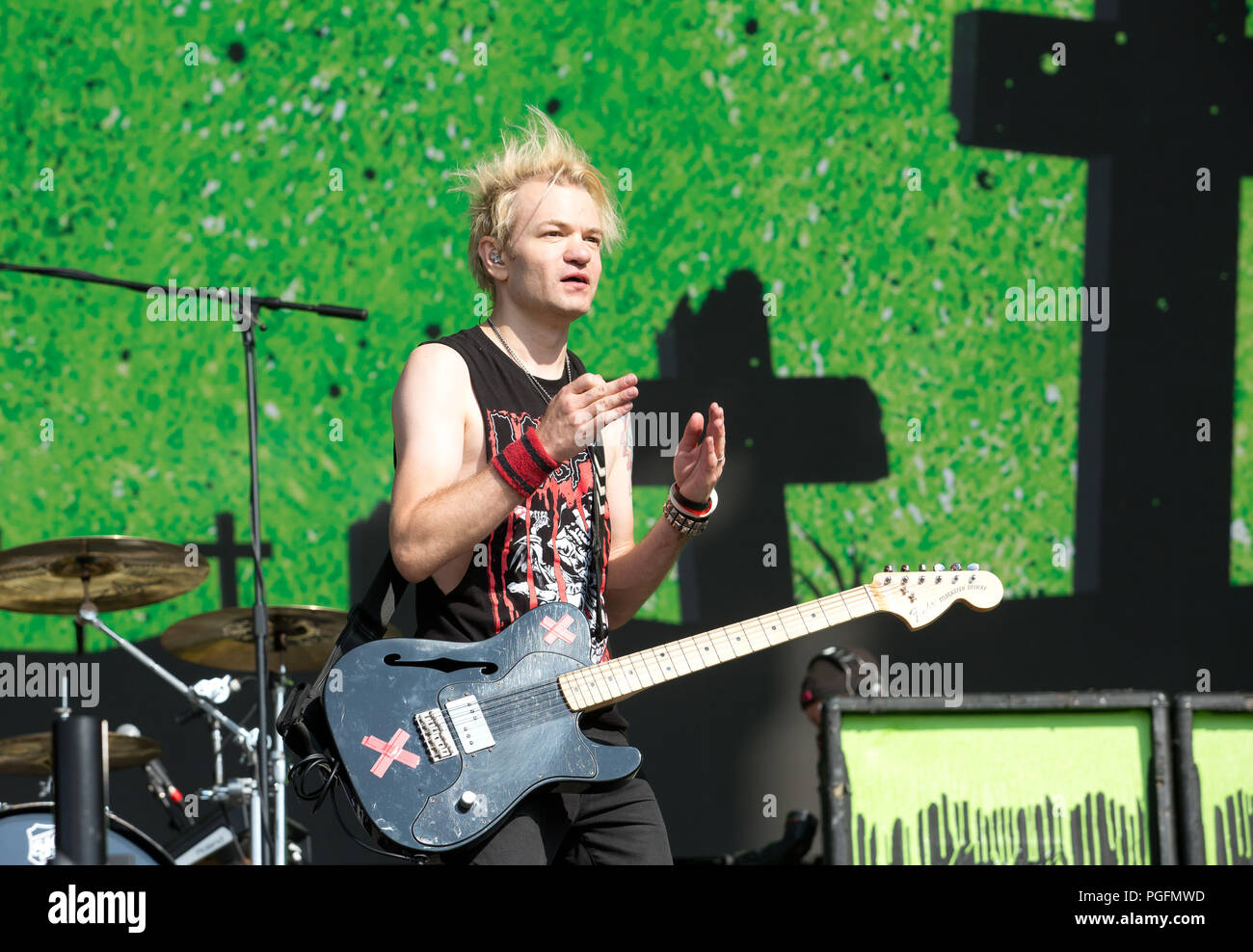 SUM 41 se produire sur la scène principale le deuxième jour au festival de lecture le 25 août 2018 Banque D'Images