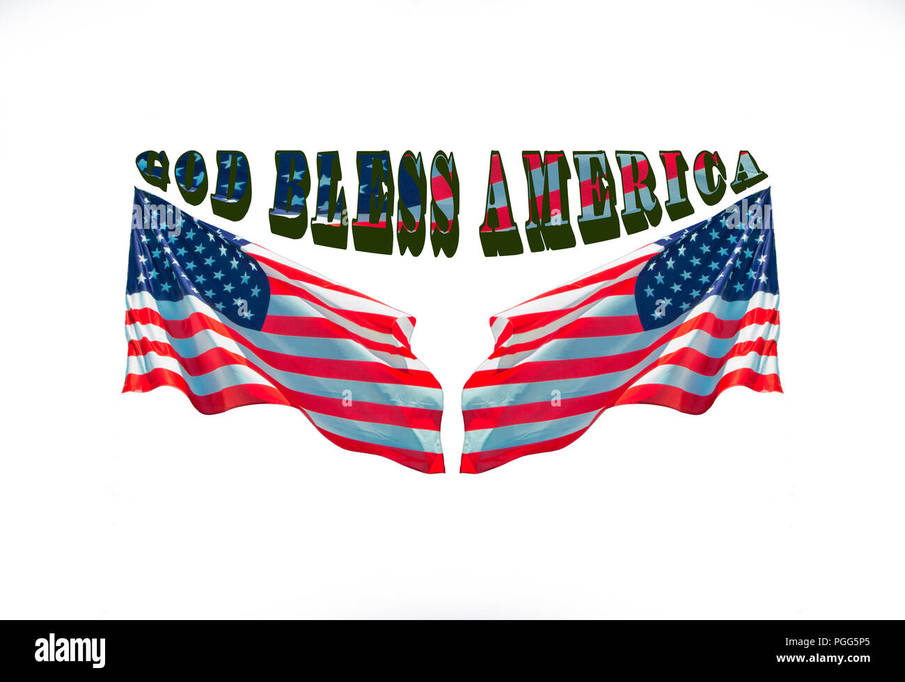 Dieu bénisse l'Amérique avec deux drapeaux usa, concept patriotique Banque D'Images