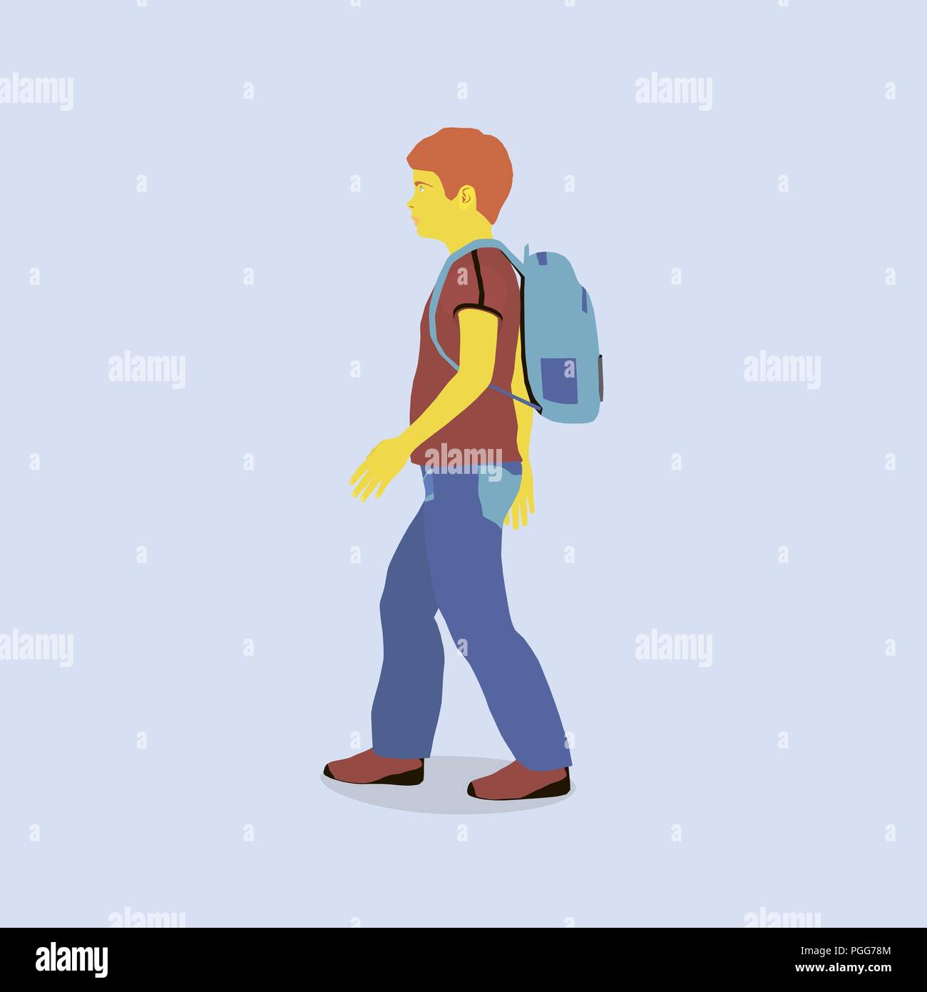 Redhead garçon va à l'école. Le garçon dans le style de télévision en couleurs vives. Illustration de Vecteur