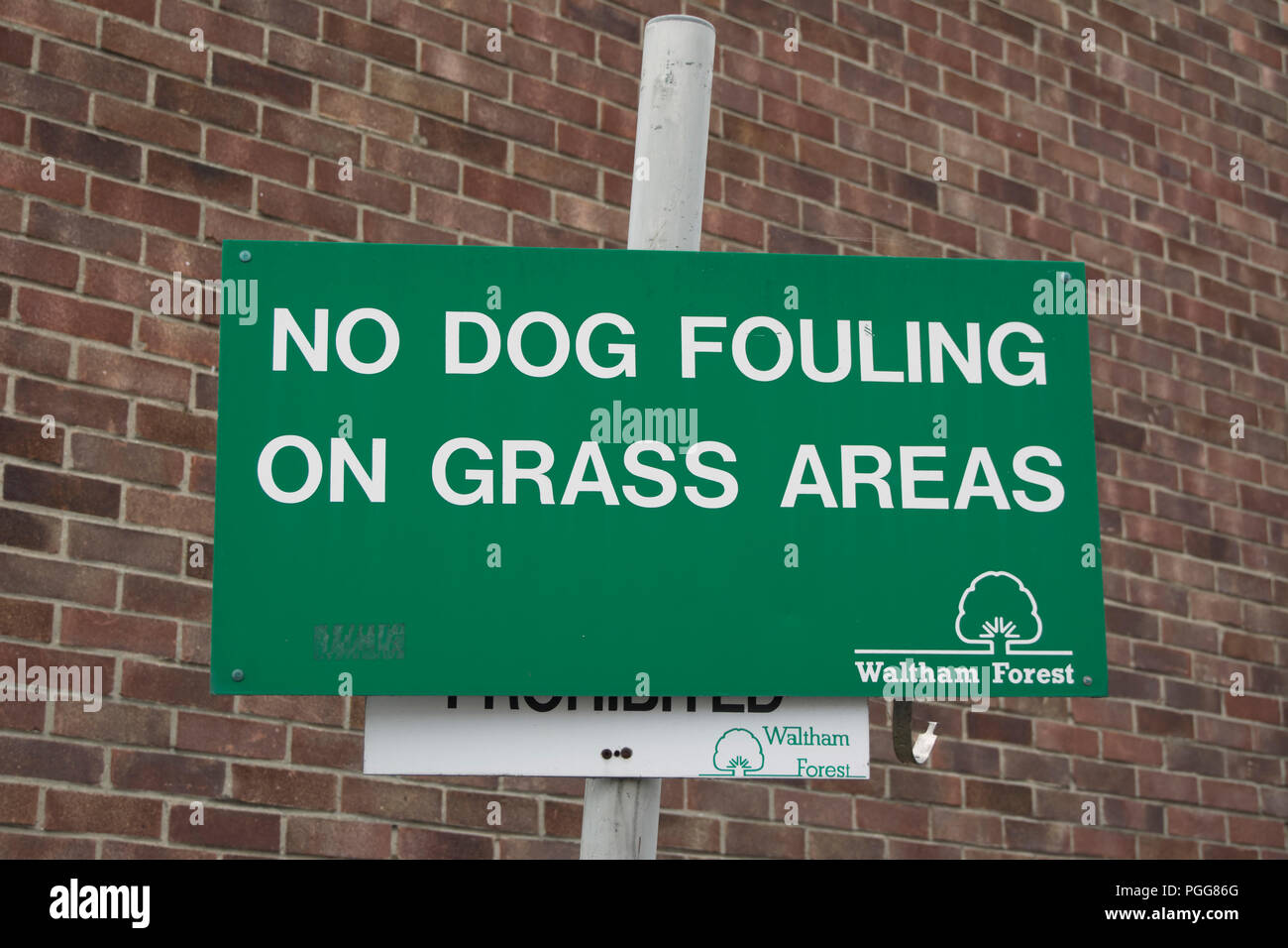 Aucun chien l'encrassement des zones d'herbe, Waltham Forest conseil signent à Walthamstow, London, England Banque D'Images