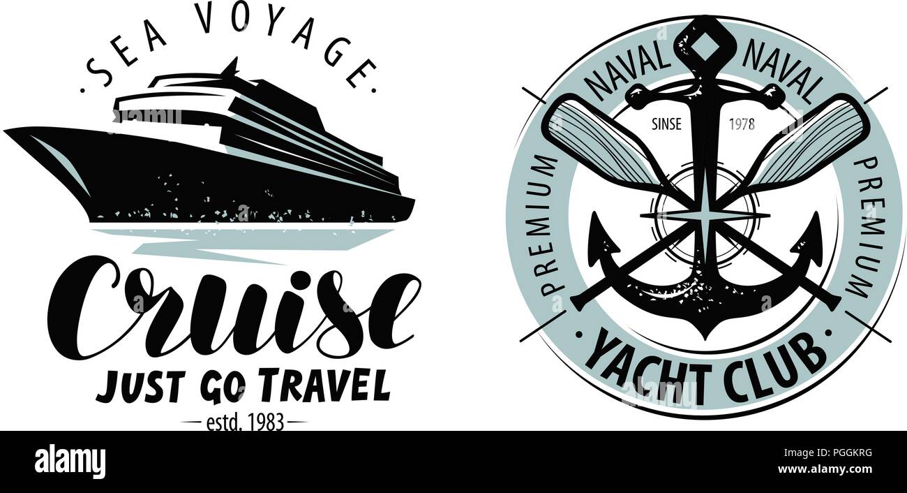 Croisière, yacht club logo ou label. Concept nautique. Vecteur de lettrage Illustration de Vecteur
