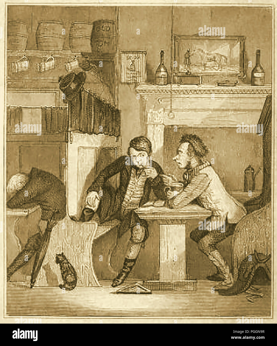 John 'Sixteen String Jack' Rann (1750 - 1774) et criminel anglais 379 - Connu pour sa robe excentrique qui inclus fleurs rubans et lacets de couleur qu'on voit ici se vantant de ses exploits de 'La vie sur la route", ou : "Claude, Turpin, et Jack' publié 1800 Banque D'Images