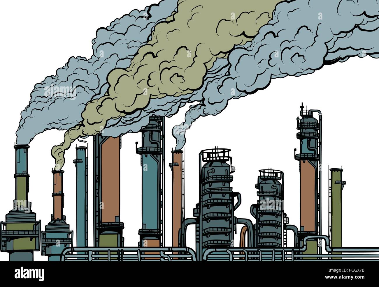 Tuyau de fumée d'usine chimique. Isolé sur fond blanc Illustration de Vecteur