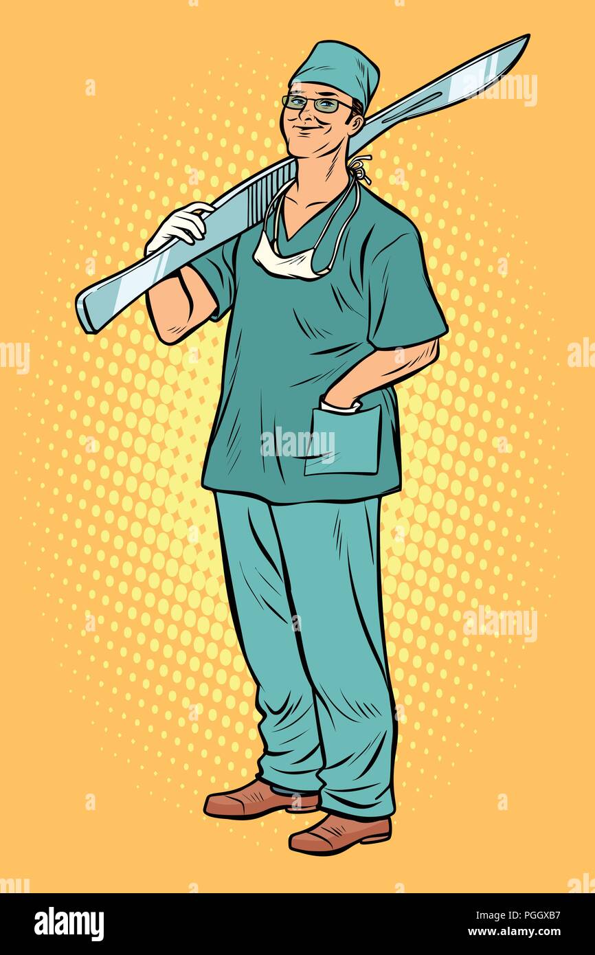 Chirurgien mâle avec un scalpel Illustration de Vecteur