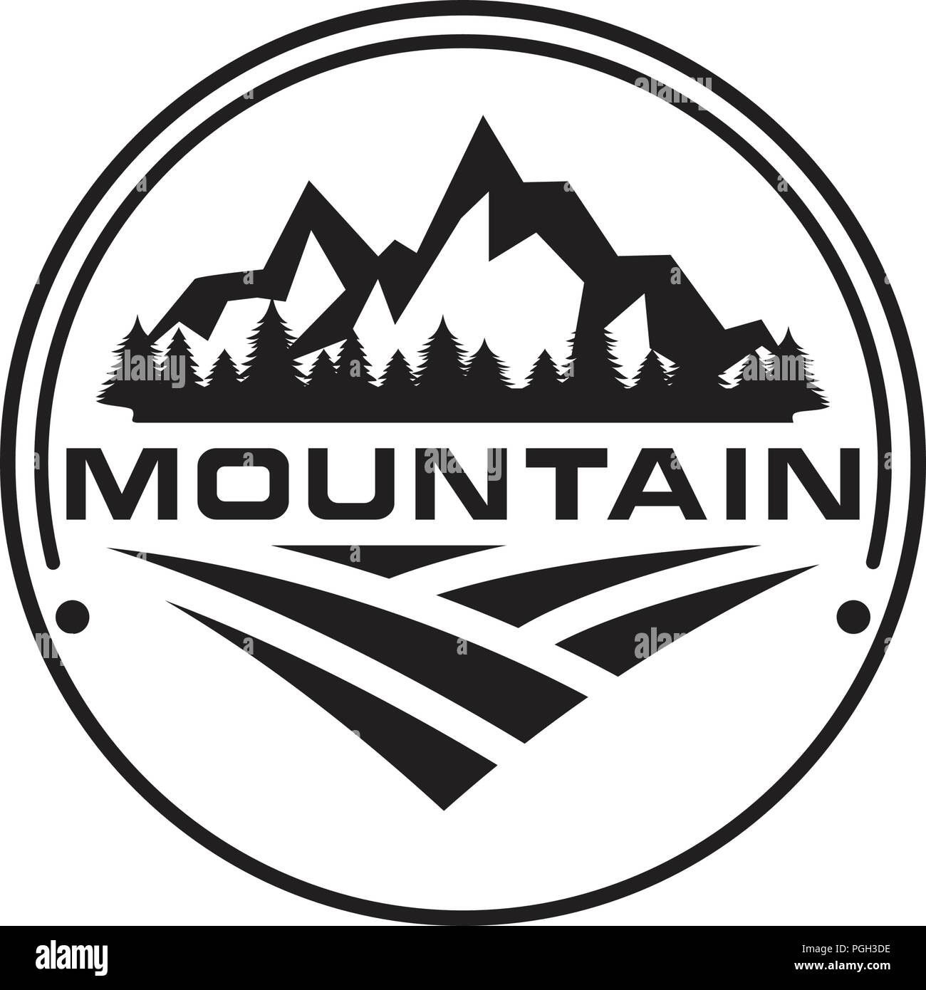 Illustration de montagne, arbres, maison et champ modèle de conception de logo Illustration de Vecteur