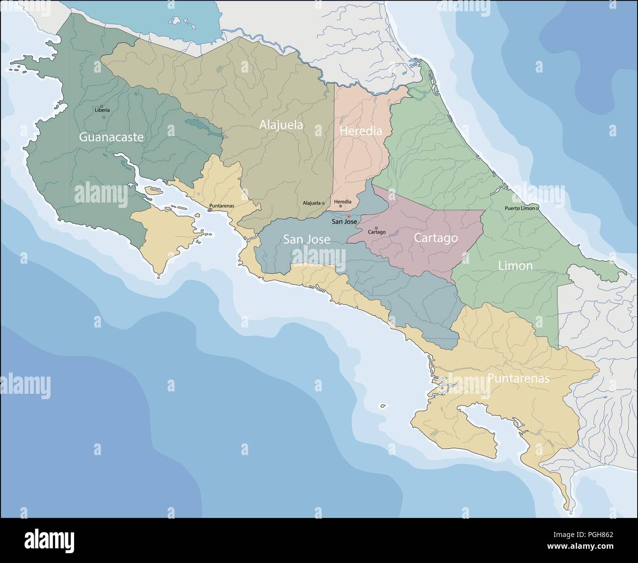 Carte du Costa Rica Illustration de Vecteur