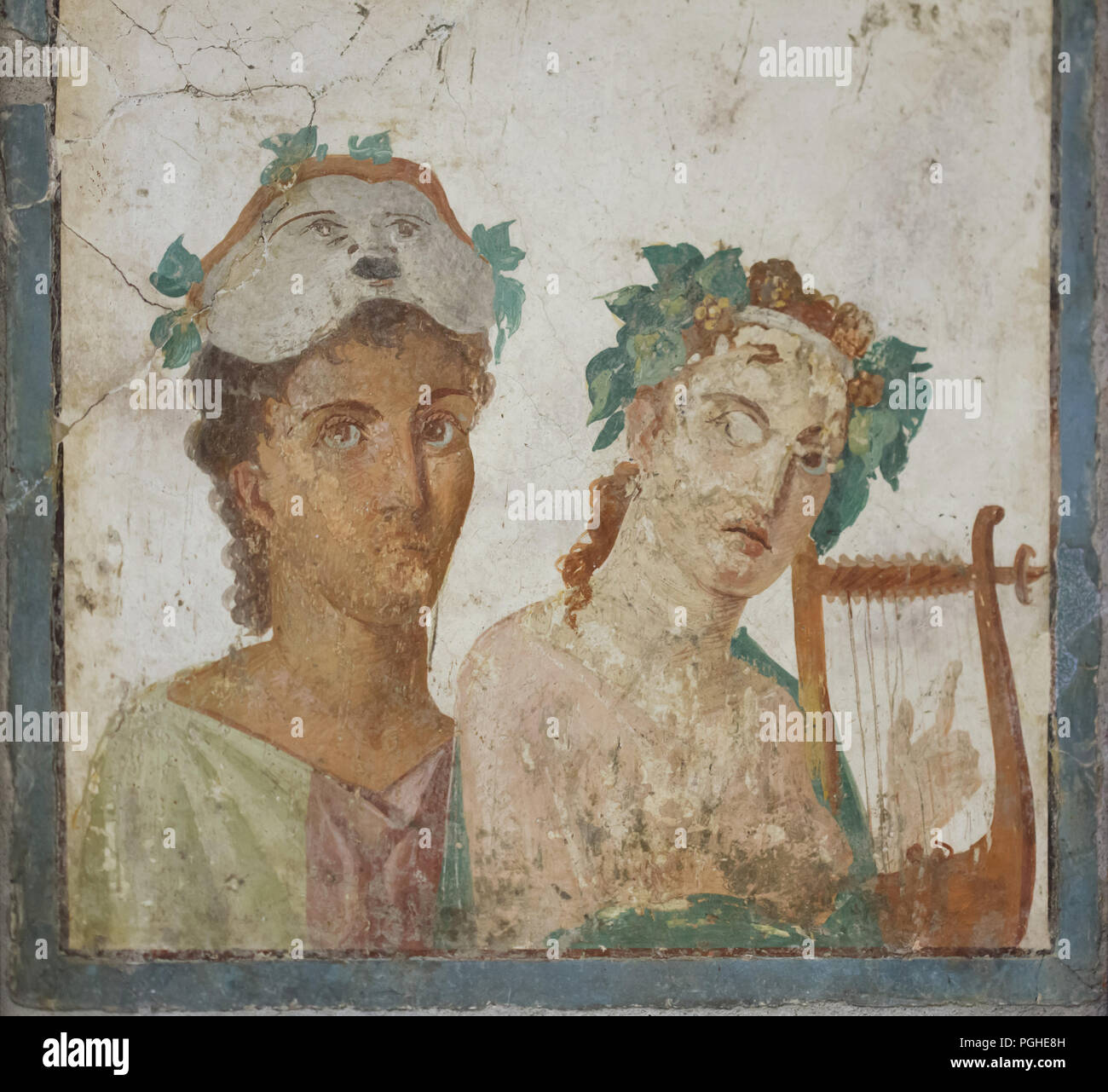 Acteur comique et joueur de lyre représenté dans la fresque romaine de Herculanum (1-79 MA), maintenant exposée dans le Musée Archéologique National (Museo Archeologico Nazionale di Napoli) à Naples, Campanie, Italie. Banque D'Images