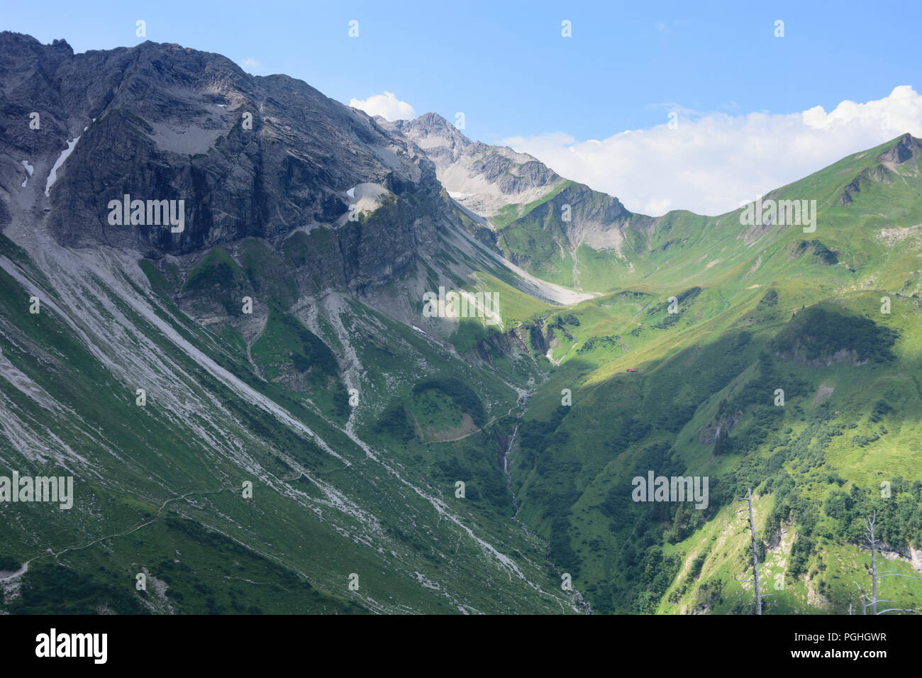 Allgäuer Alpen : sommet Großer Wilder, valley, Bärgündeletal Schwaben, Allgäu, souabe, Bayern, Bavière, Allemagne Banque D'Images
