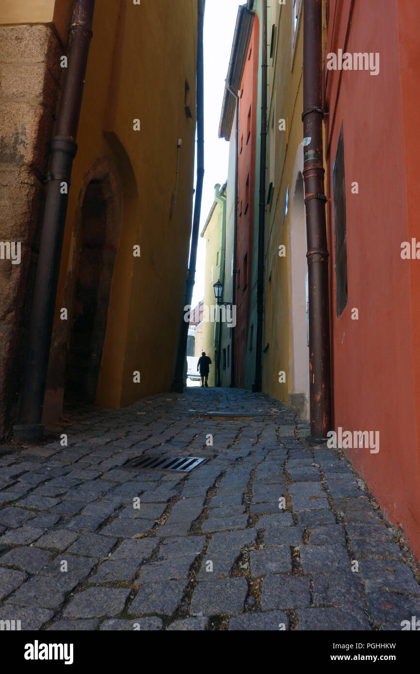 Ruelle étroite entre les maisons médiévales Spalicek en Cheb (Eger) en République Tchèque Banque D'Images