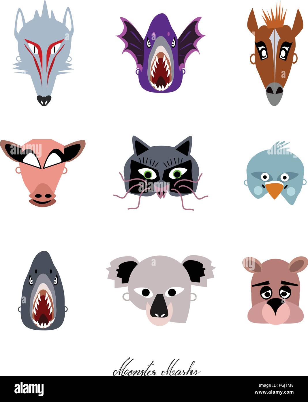 Jours de fête, Illustration série d'animaux, de monstres et de bête de masques pour Halloween Party. Illustration de Vecteur