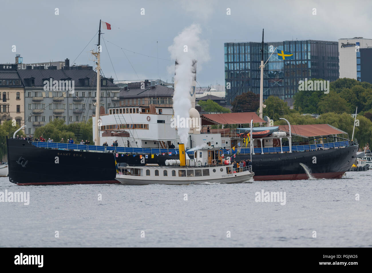 STOCKHOLM, Suède, le 26 août, 2018 : Le brise-glace Sankt Erik lors de la célébration des 200 ans des bateaux à vapeur en Suède. Beaucoup de vapeur recueillir Banque D'Images