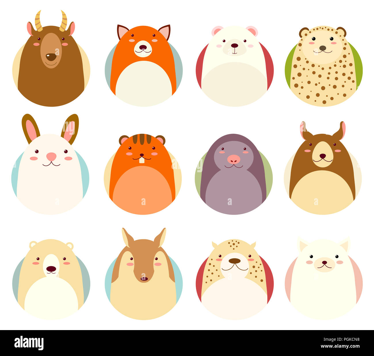 Ensemble d'avatars icônes de style naïf à la main avec des animaux dans des couleurs pastel. Spe8 Banque D'Images