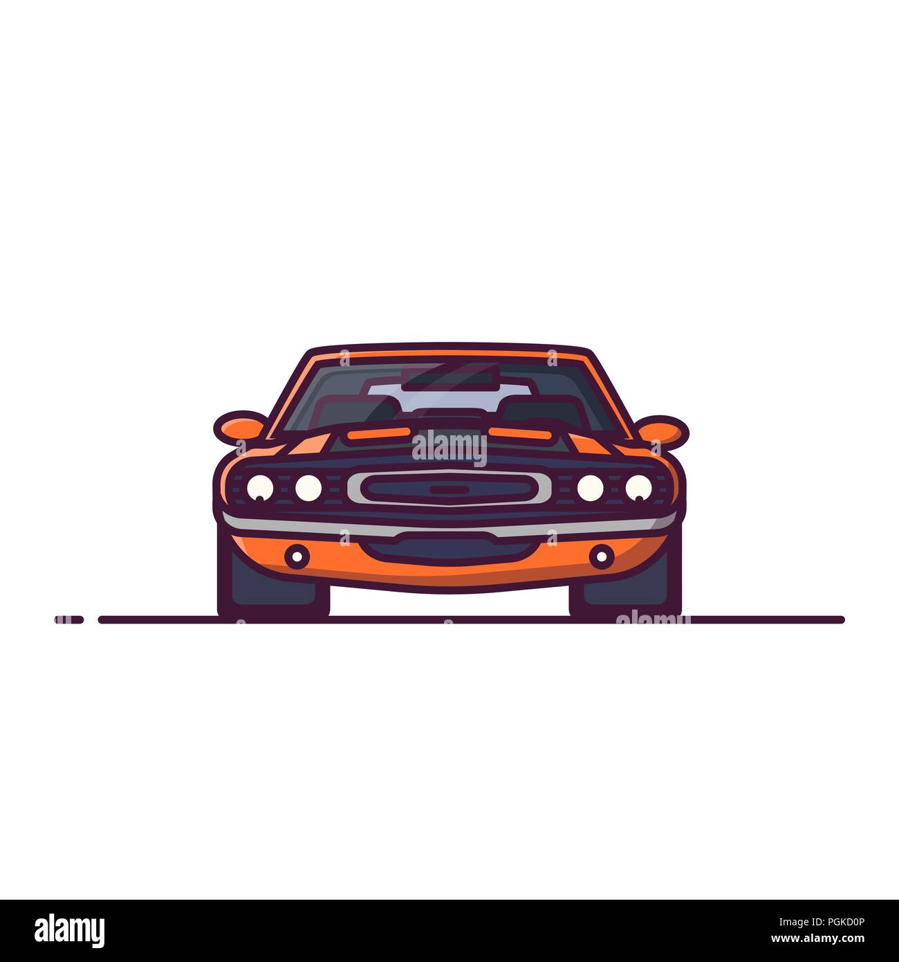 Vue avant du muscle voiture sport jaune avec des muscles, de gros moteur. Défi pour les courses de voiture. Illustration vecteur de style de ligne. Transport de véhicules et de bannière. Illustration de Vecteur