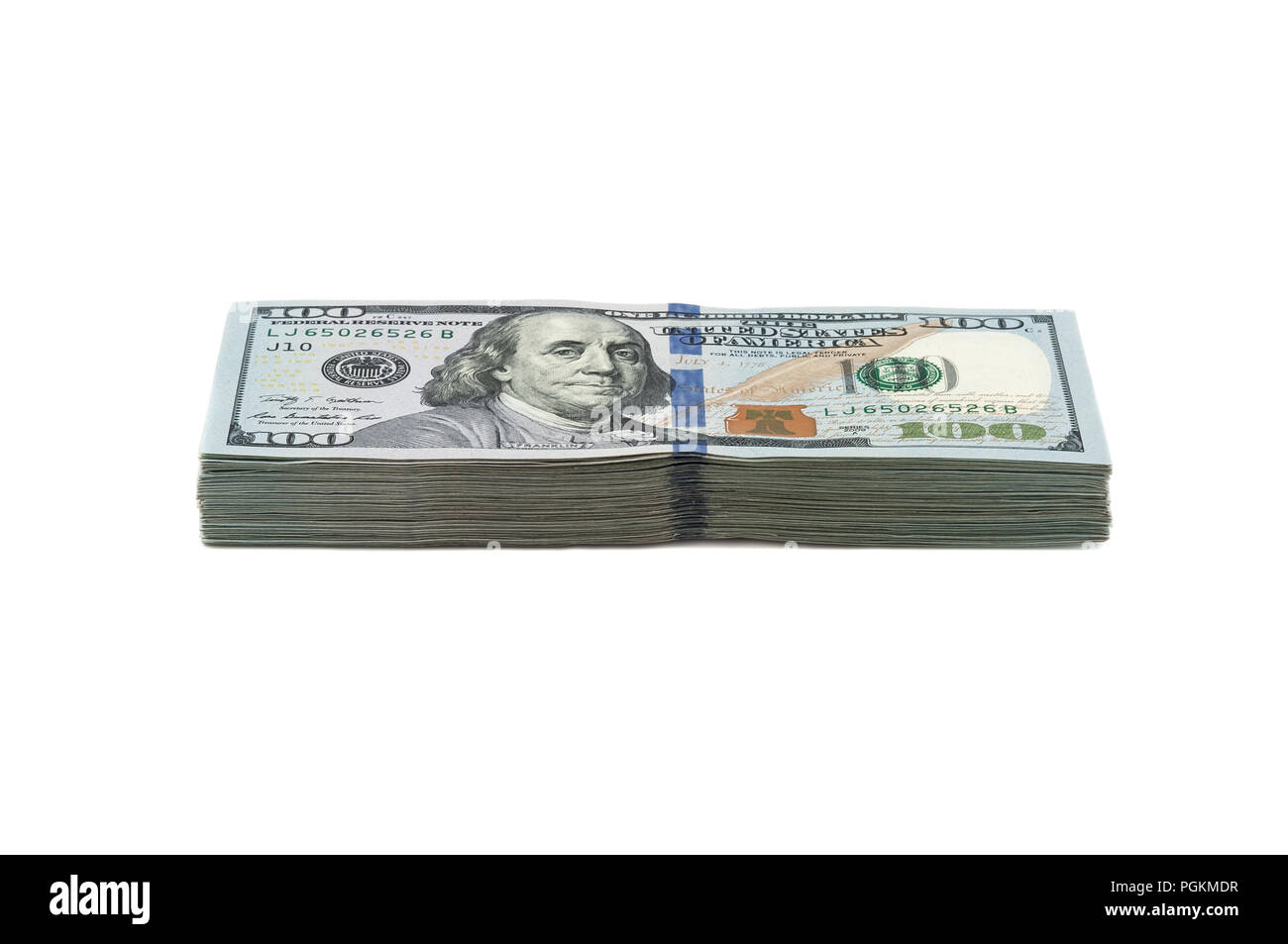 Dix mille dollars dans un paquet de cent dollars. Voir à un angle. Banque D'Images Dix mille dollars dans un paquet de cent dollars. Voir à un angle. Banque D'Images