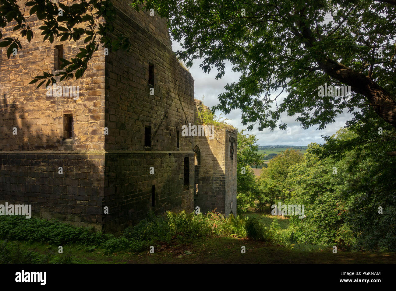 Château de Harewood, un xive siècle hall chambre et cour situé sur la Harewood Estate, sauvé par ce dernier et l'English Heritage, West Yorksh Banque D'Images