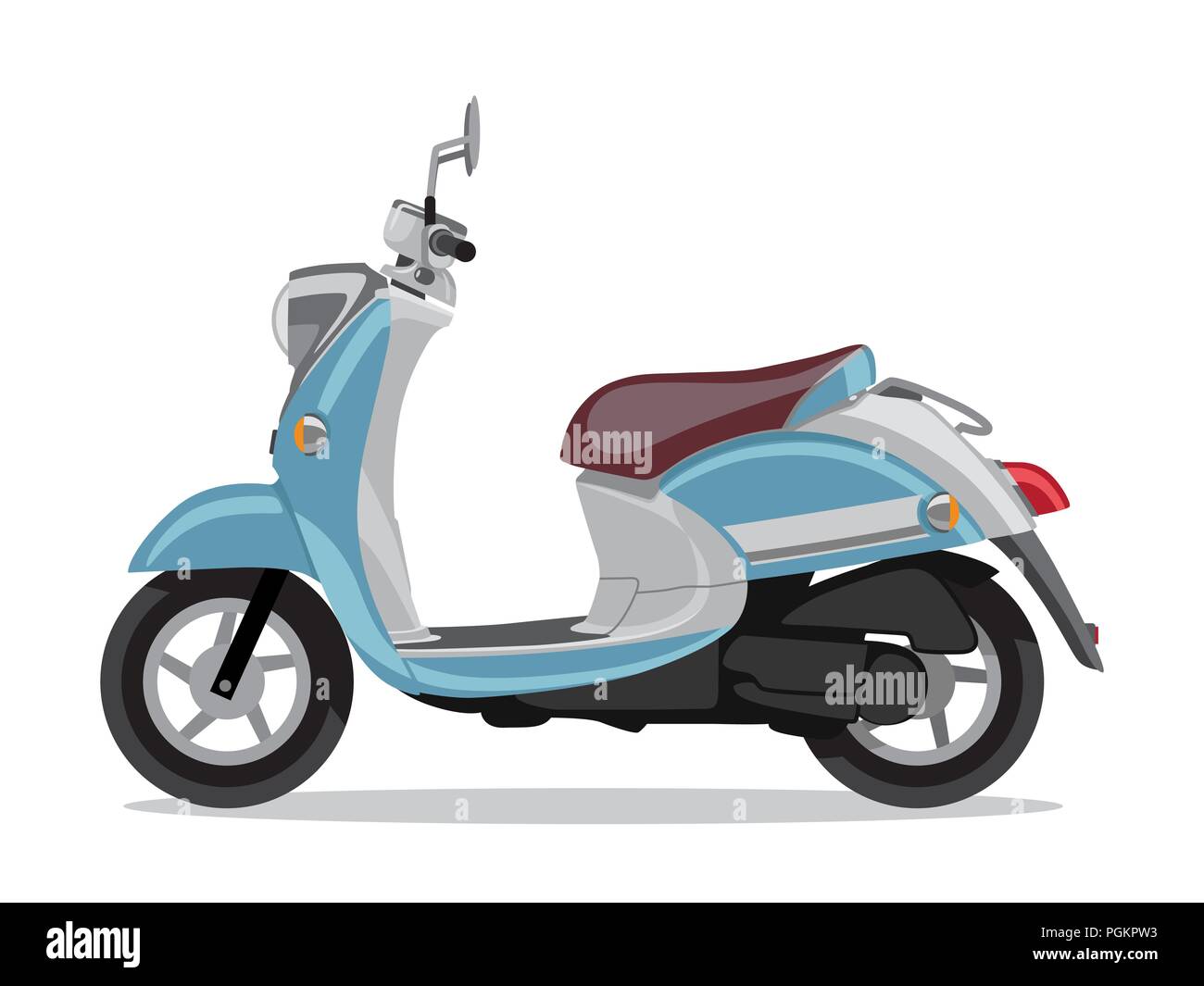 Vector retro scooter bleu, style plat Vue de côté. Illustration de Vecteur