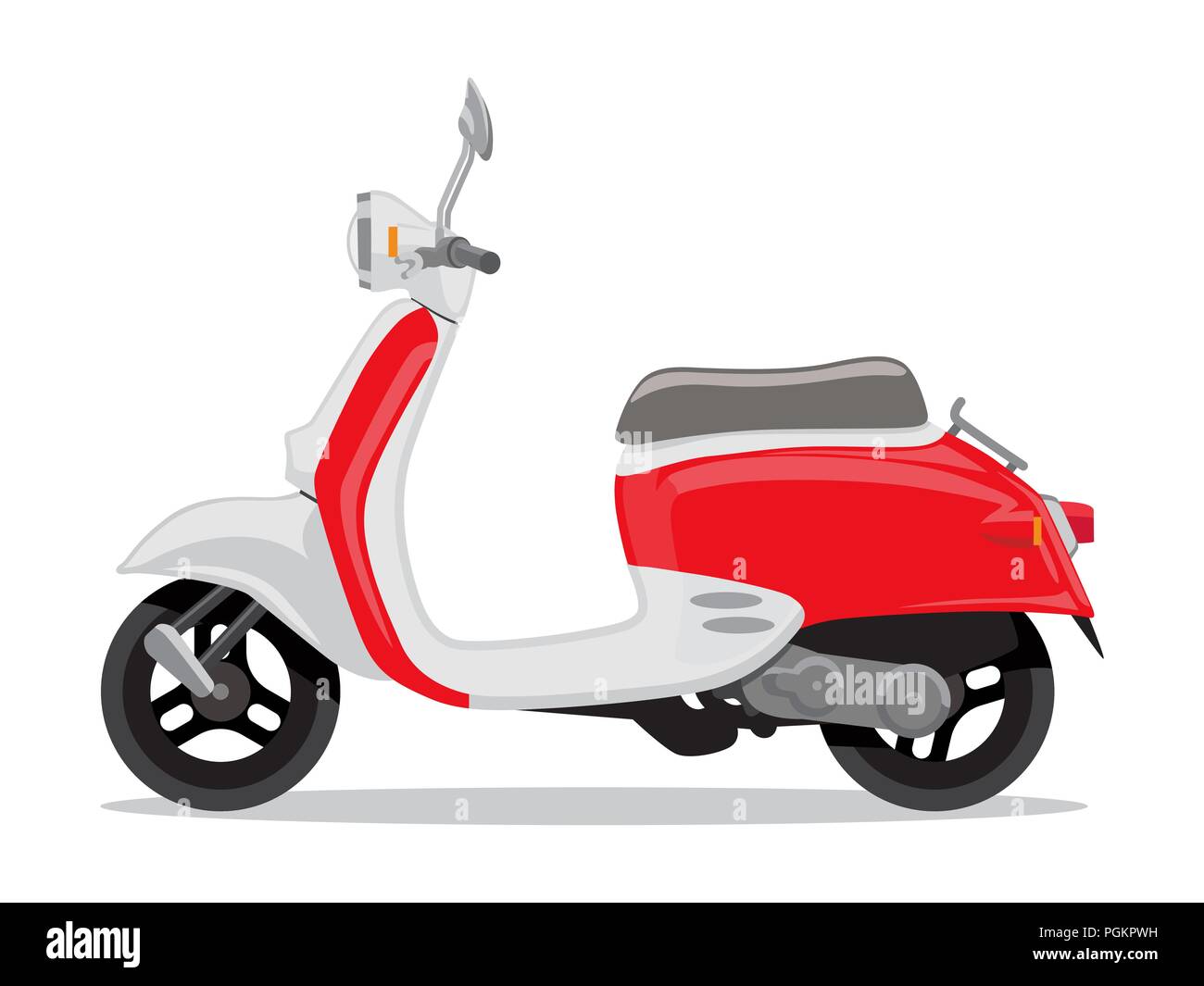Vector retro scooter rouge et blanc, style plat Vue de côté. Illustration de Vecteur