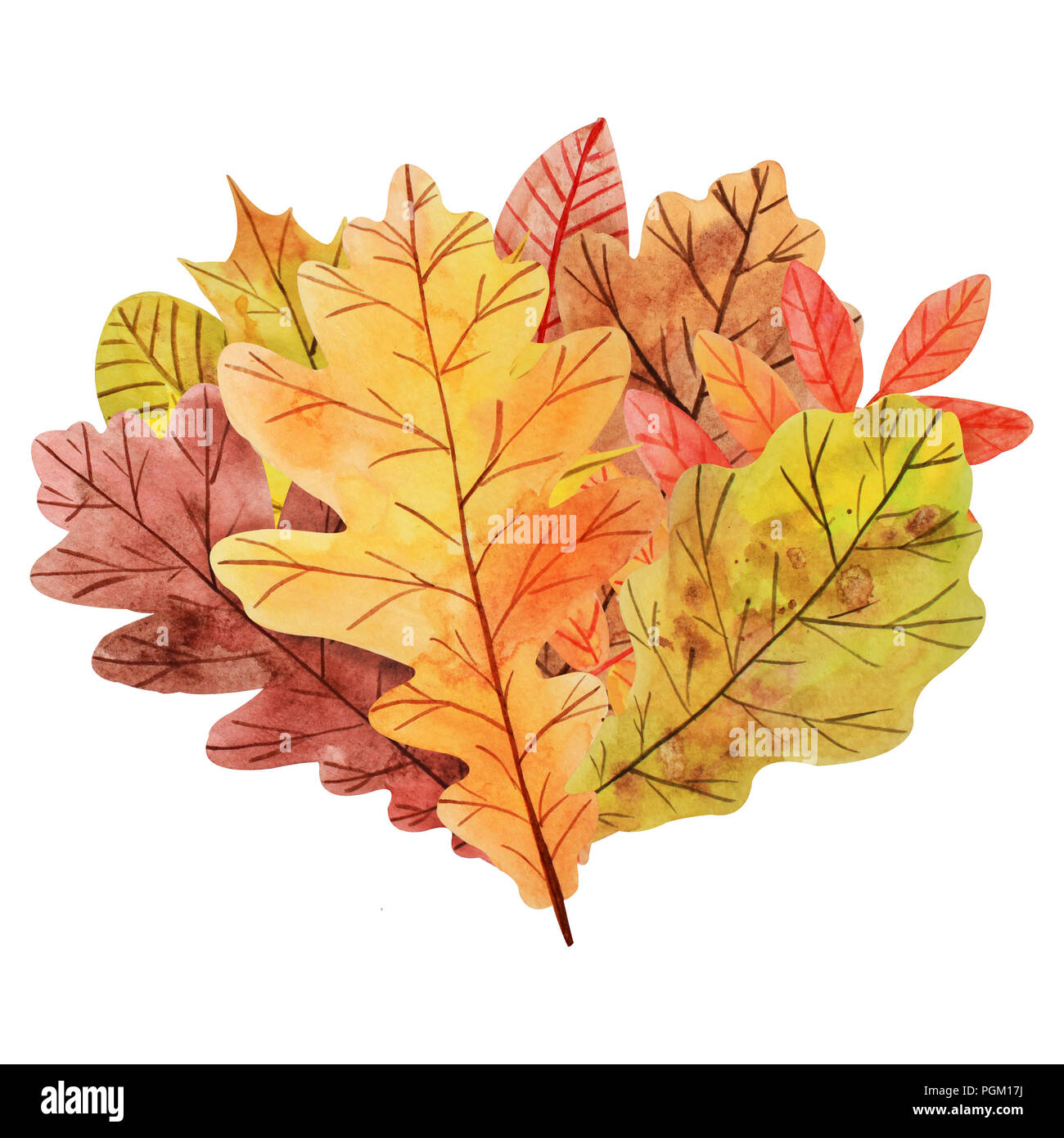 Composition avec les feuilles d'automne aquarelle multicolore sur fond blanc Banque D'Images
