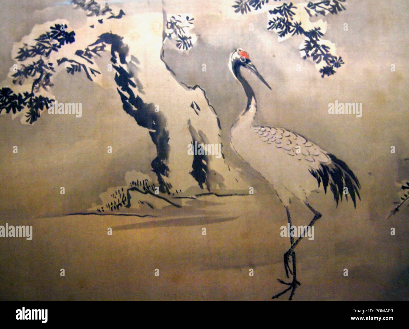 'Exécution de vol des oiseaux et des bêtes. Kano Tan'yu (période Edo 1602-74). Sur la soie couleur Banque D'Images