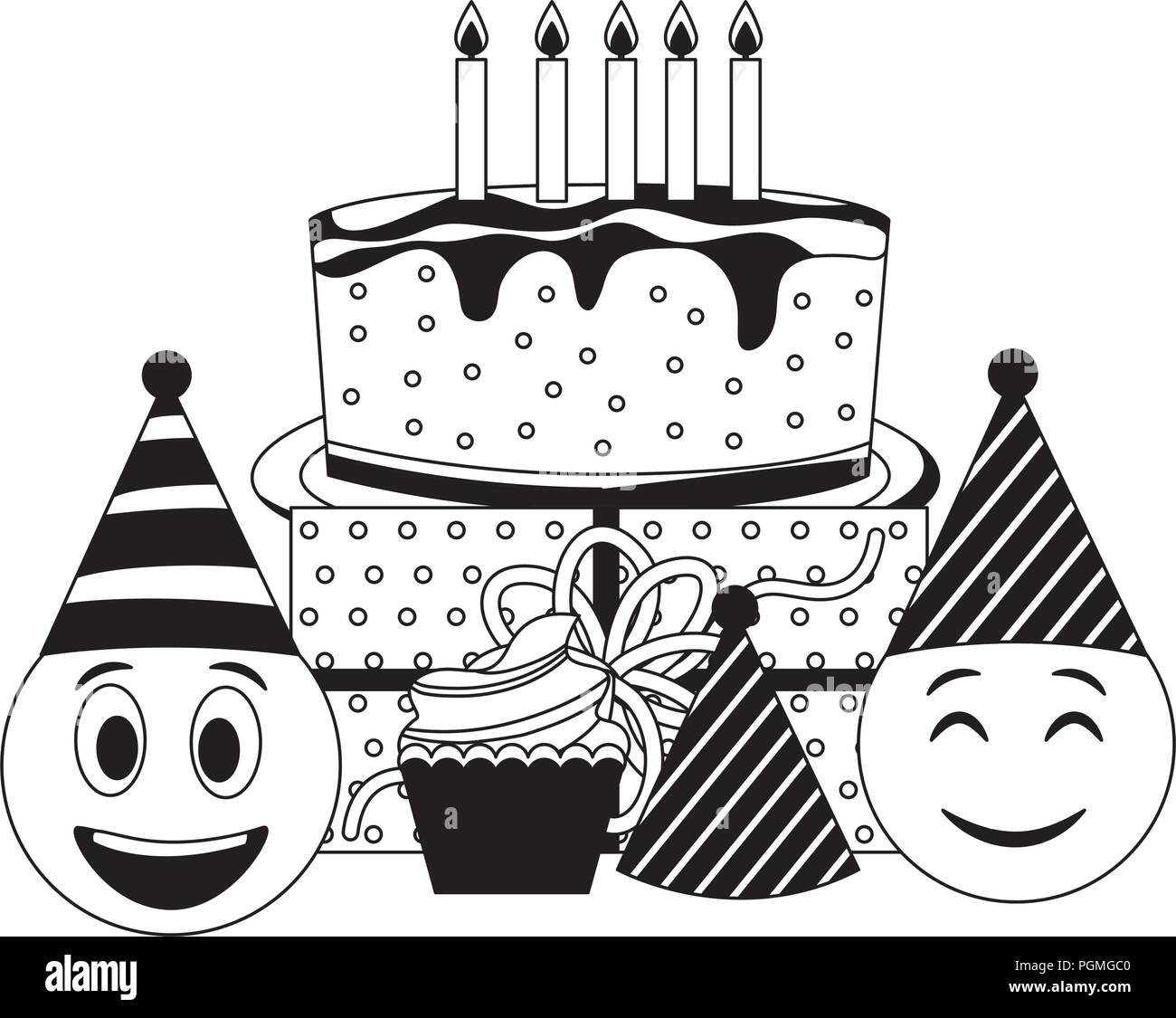 Smiley Emoticon Cupcake Gateau D Anniversaire Et Cadeaux Party Hats Image Vectorielle Stock Alamy Smiley Emoticon Cupcake Gateau D Anniversaire Et Cadeaux Party Hats Image Vectorielle Stock Alamy