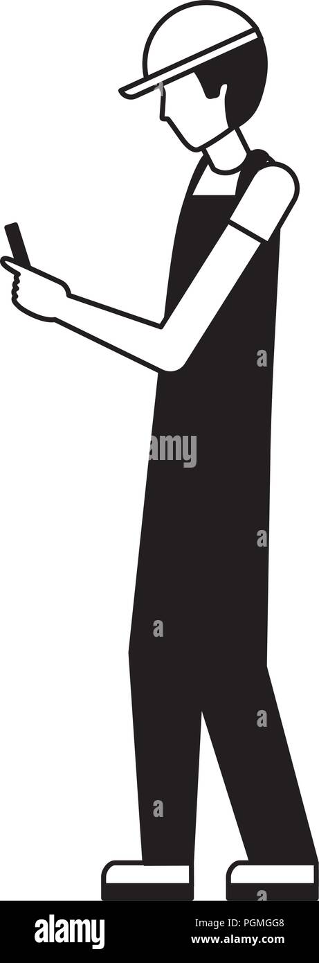 Cellphone travailleur portant des uniformes et bouchon sport Illustration de Vecteur