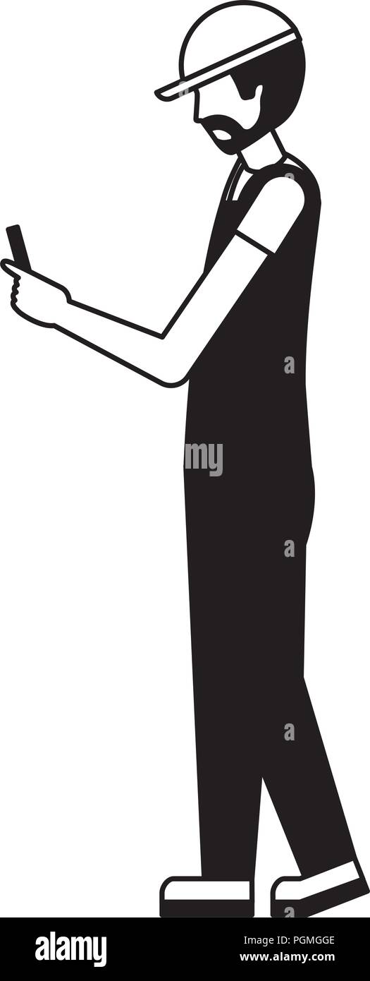 Cellphone travailleur portant des uniformes et bouchon sport Illustration de Vecteur