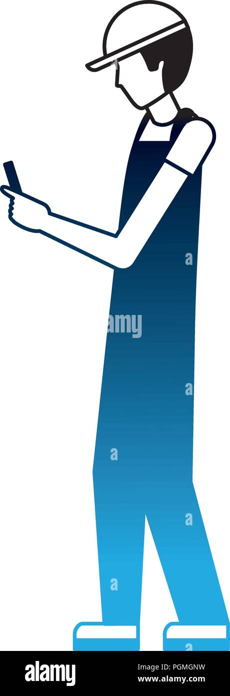 Cellphone travailleur portant des uniformes et bouchon sport Illustration de Vecteur