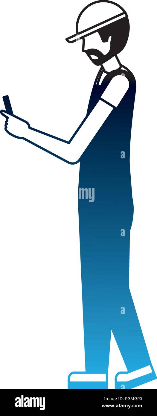 Cellphone travailleur portant des uniformes et bouchon sport Illustration de Vecteur