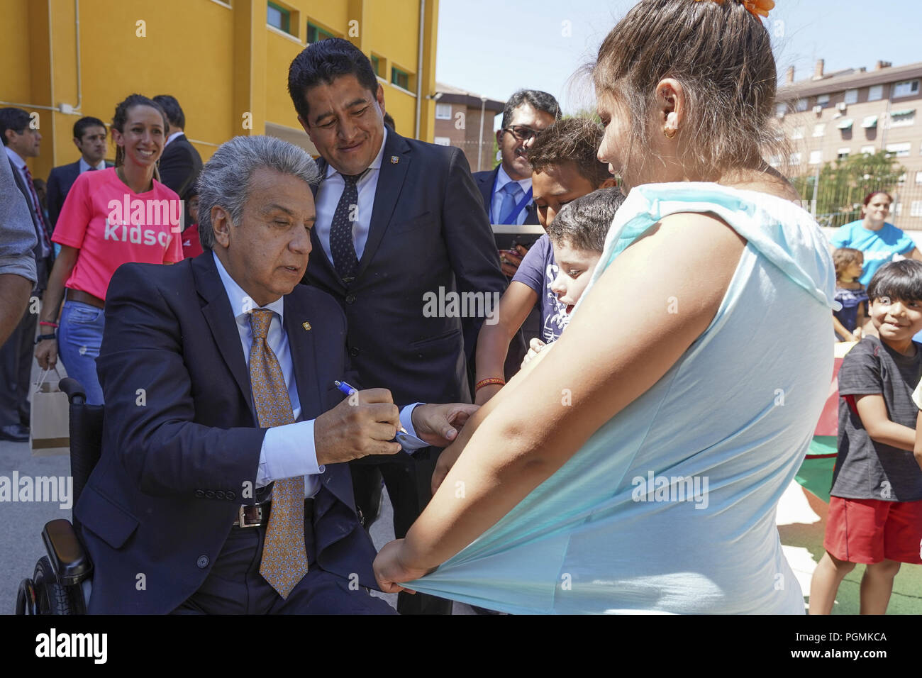 Le président de la République de l'Equateur Lenin Moreno et sa femme Rocio Gonzalez visitez la Republica de Venezuela École de Madrid. Comprend : Lenin Moreno Où : Madrid, Espagne Quand : 27 Juillet 2018 Crédit : Oscar Gonzalez/WENN.com Banque D'Images