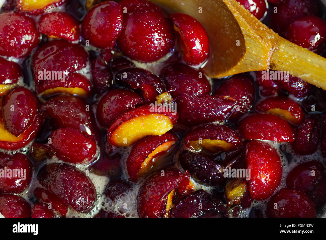 Confiture de prune, maison, cuisine, arrière-plan, Vue de dessus Banque D'Images