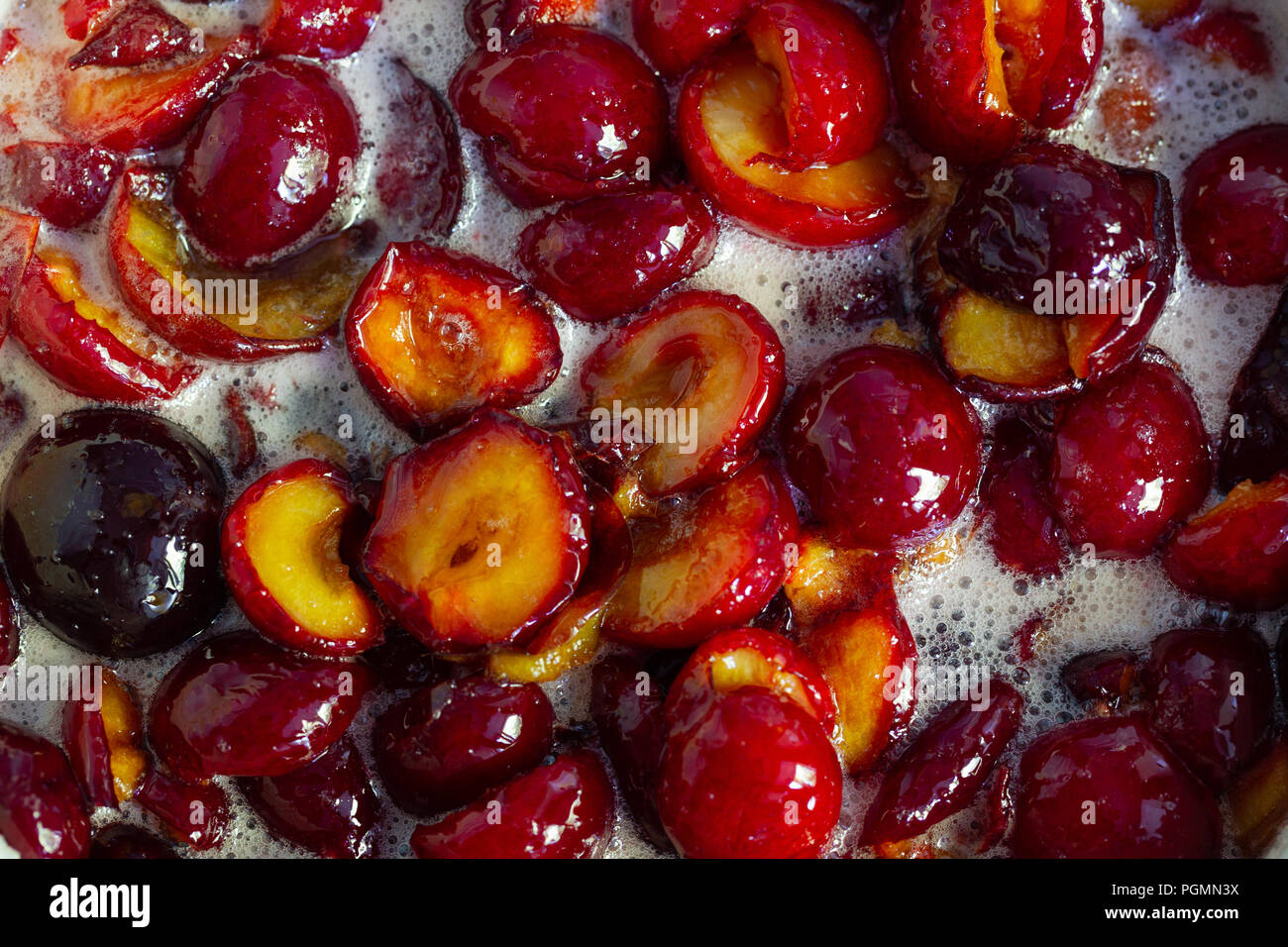 Confiture de prune, maison, cuisine, arrière-plan, Vue de dessus Banque D'Images