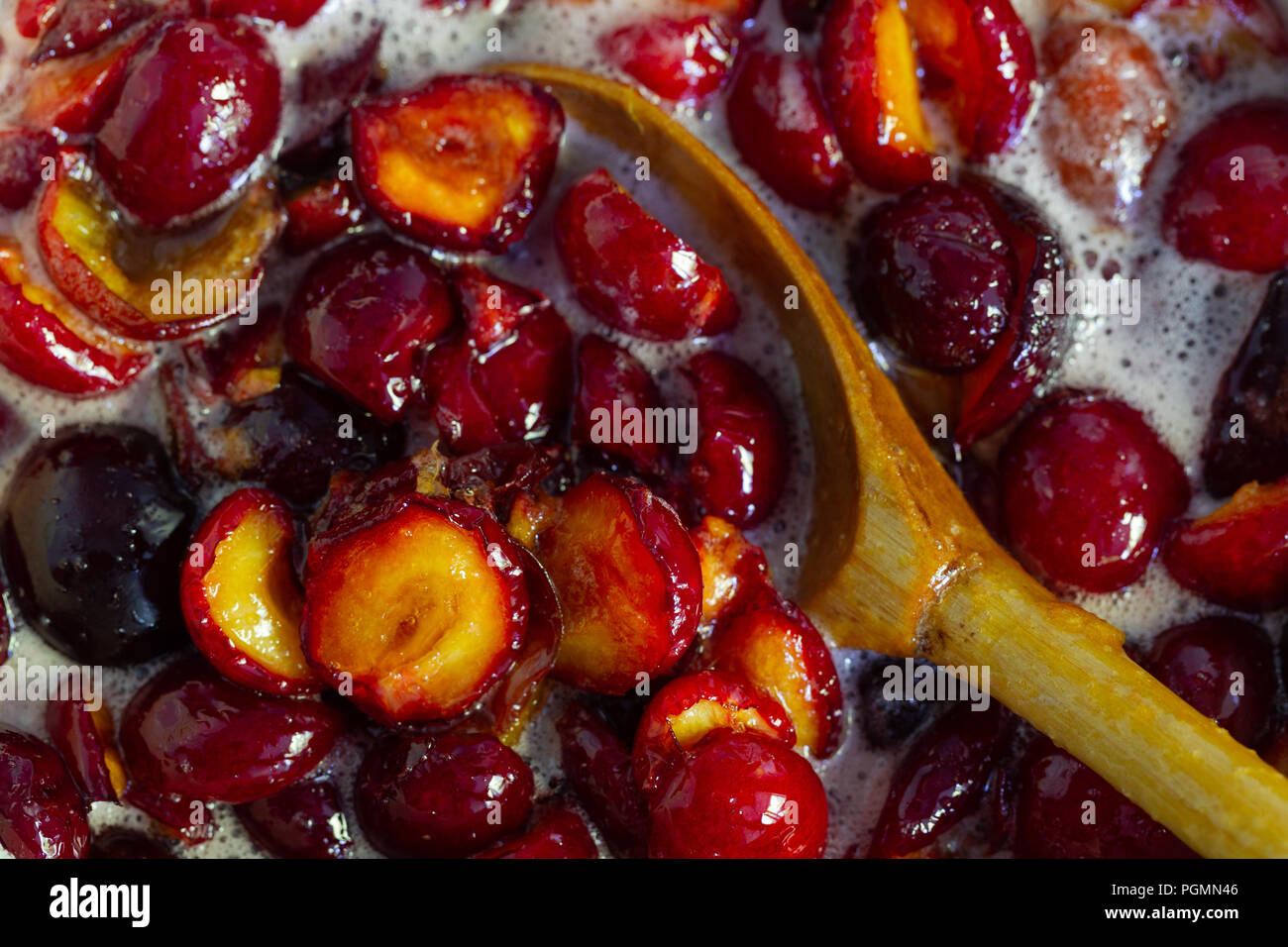 Confiture de prune, maison, cuisine, arrière-plan, Vue de dessus Banque D'Images