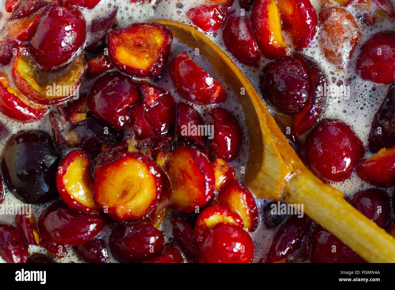 Confiture de prune, maison, cuisine, arrière-plan, Vue de dessus Banque D'Images