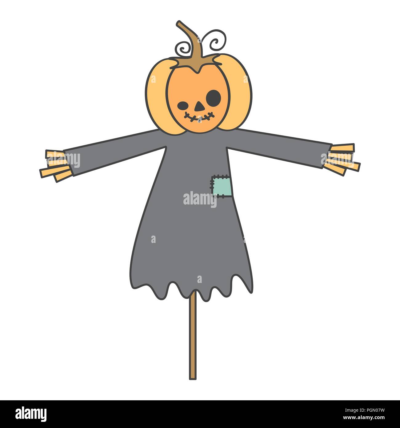 Cute cartoon halloween citrouille avec illustration vectorielle épouvantail isolé sur fond blanc Illustration de Vecteur