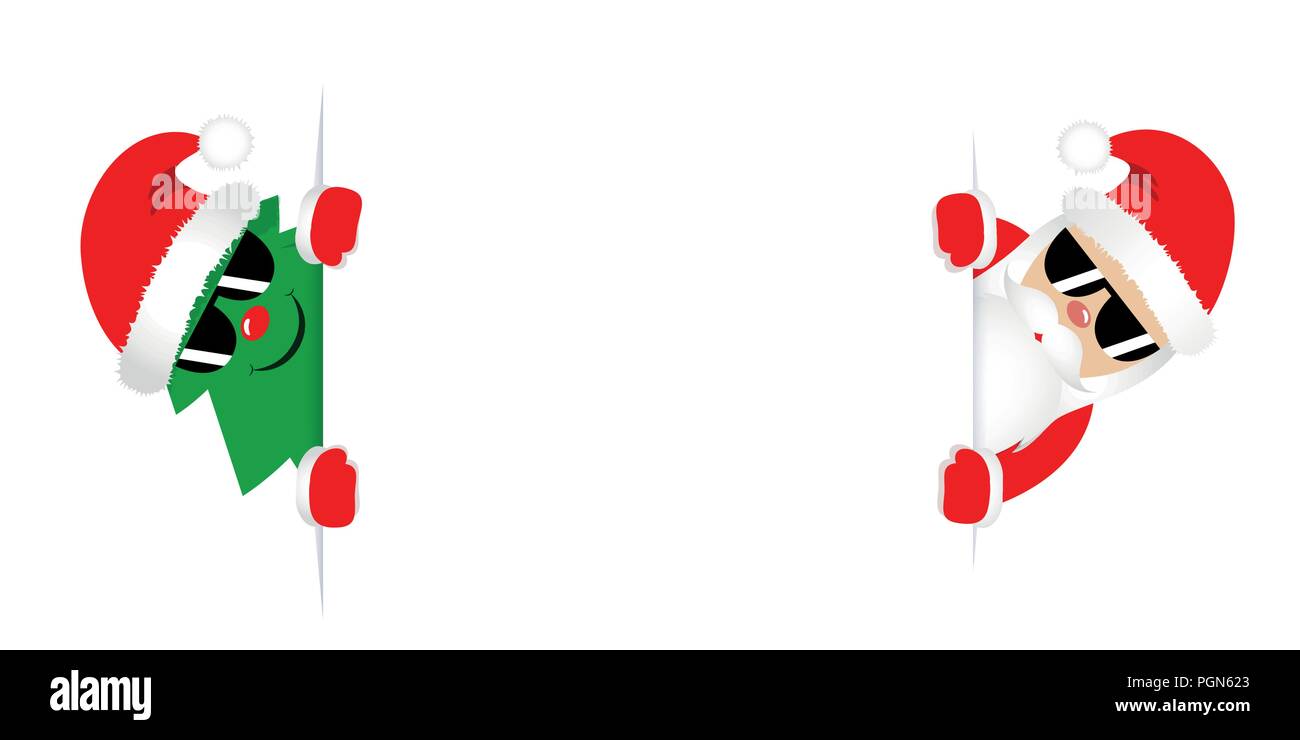 Cool ok computer sapin et père Noël avec des bonnets rouges et des lunettes vector illustration EPS10 Illustration de Vecteur