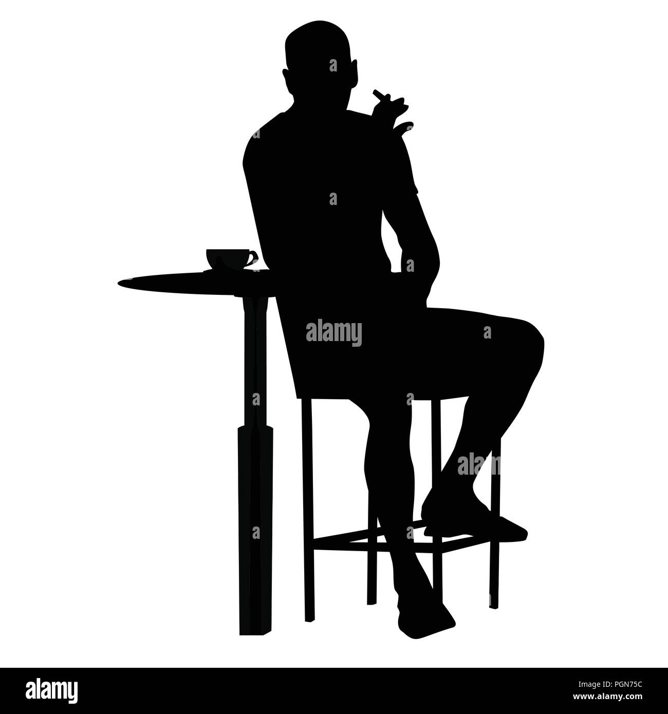 Silhouette homme assis à une table dans le café, bar, restaurant ou pub sur fond blanc, vector illustration Illustration de Vecteur