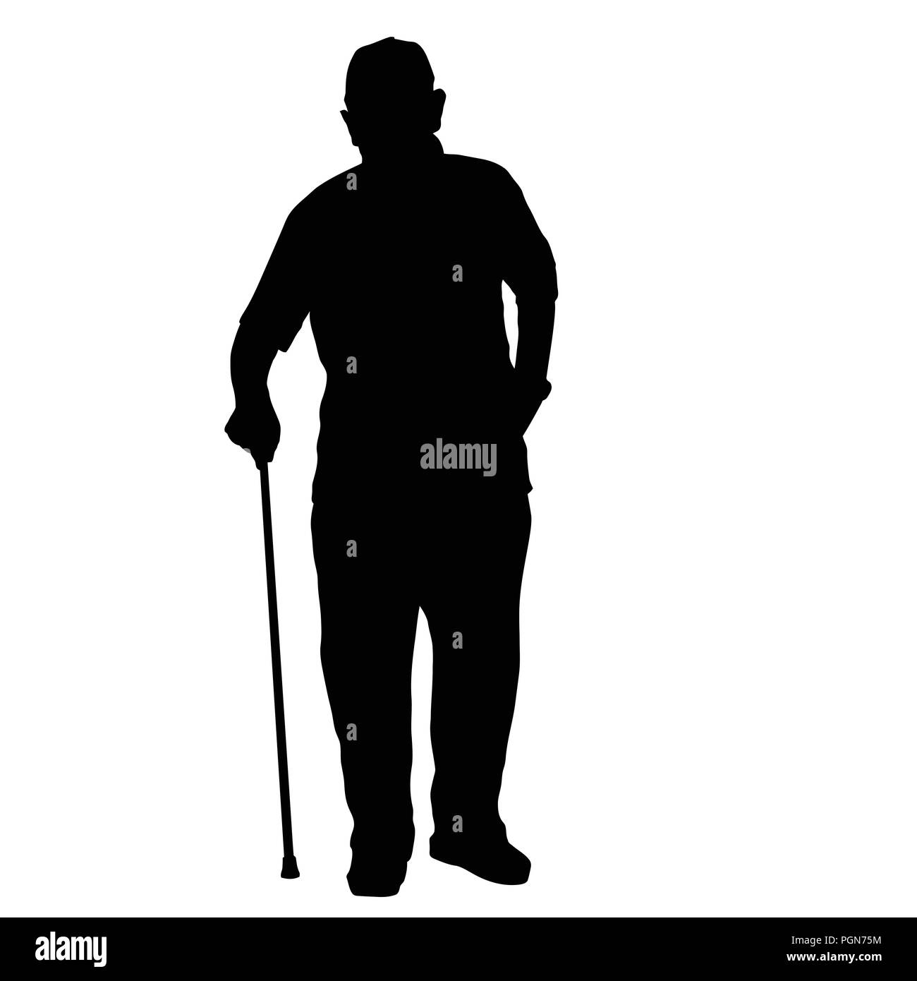 Vieil homme silhouette avec stick sur fond blanc, vector illustration Illustration de Vecteur