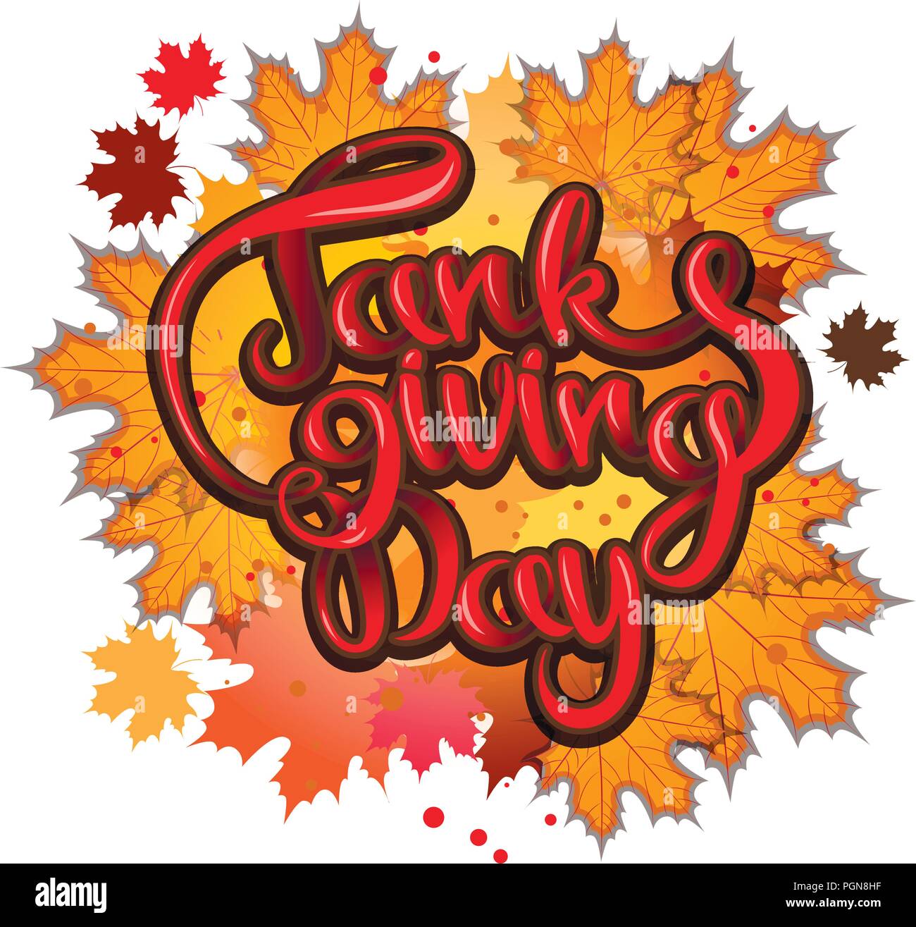 Thanksgiving Day vecteur lettrage - expression de vœux joyeux thanksgiving sur un fond de feuilles d'automne de l'érable. Illustration de Vecteur