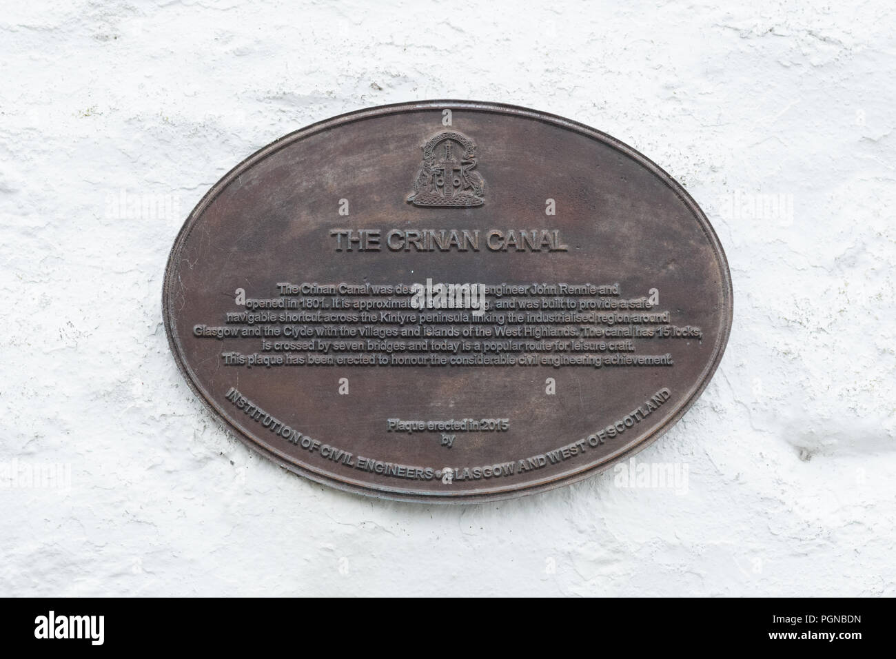 Le canal de Crinan - plaque Crinan, Argyll and Bute, Ecosse, Royaume-Uni Banque D'Images