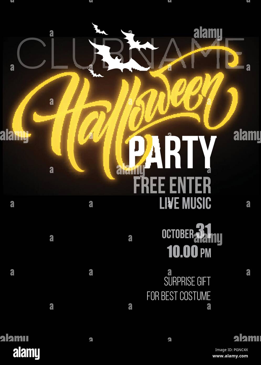 Halloween party poster avec le vol des chauve-souris et lune jaune Illustration de Vecteur