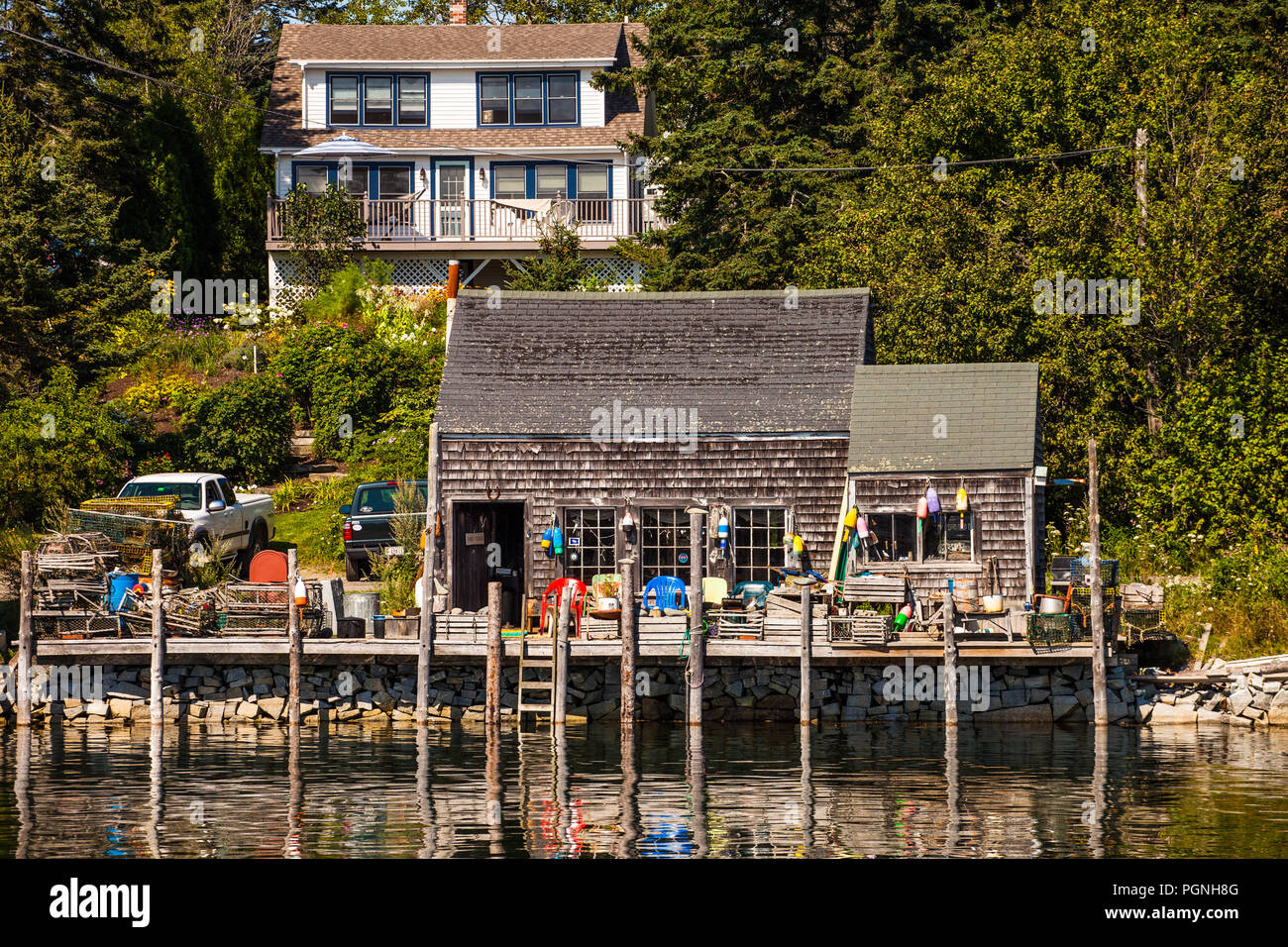 Cabane de pêche dans le port de Port Clyde, Maine Banque D'Images