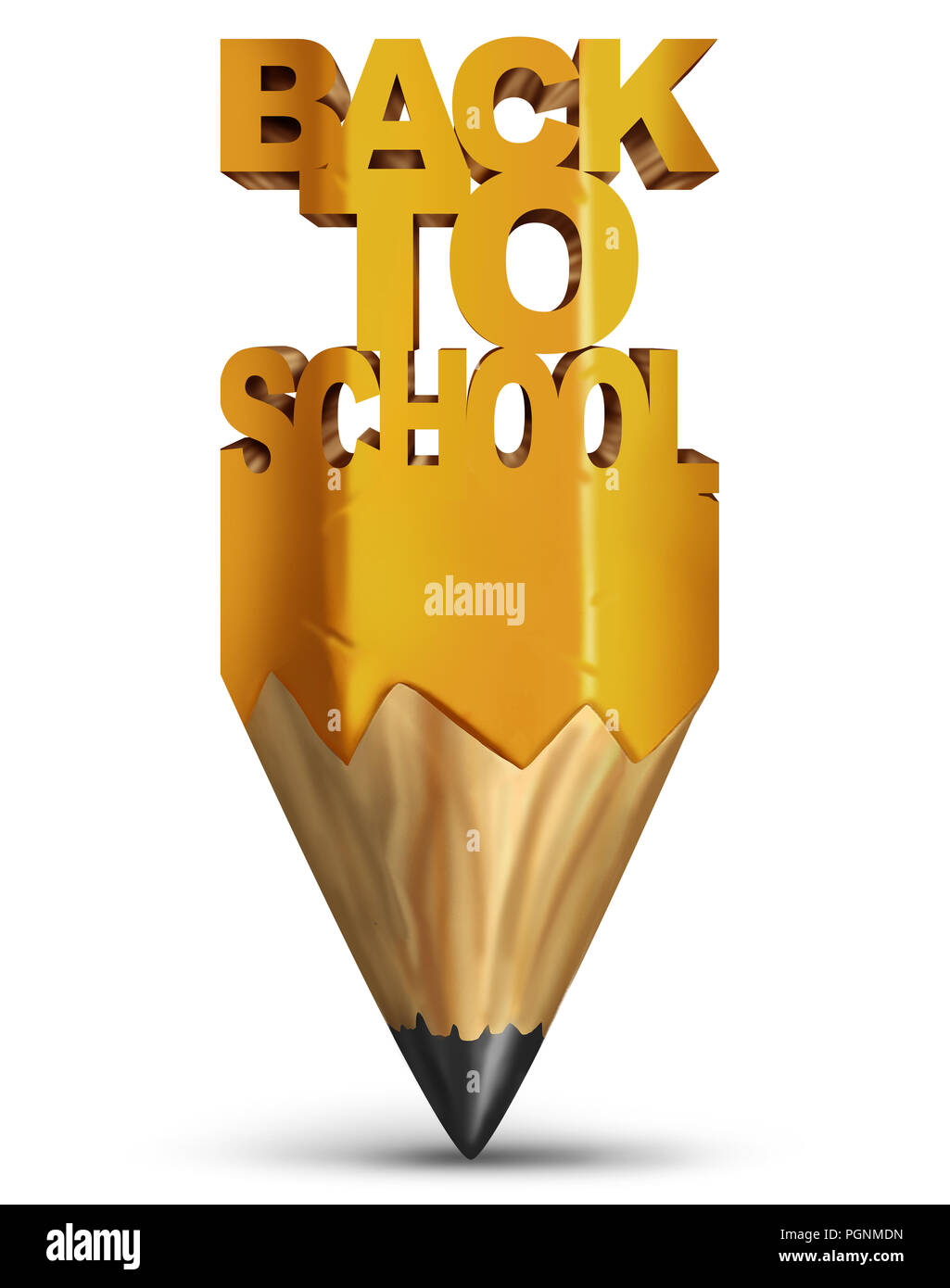 Retour à l'éducation scolaire et l'apprentissage en tant que symbole d'un crayon avec du texte comme un 3D render. Banque D'Images